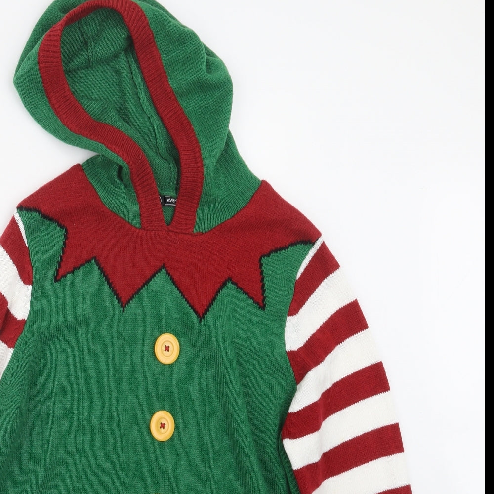 Avenue Womens Green Geometric Knit Pullover Hoodie Size 12  - Christmas