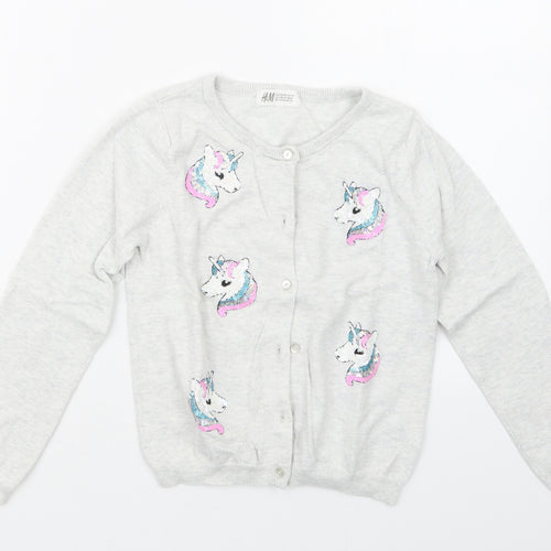 H&M Girls Grey   Cardigan Jumper Size 7-8 Years  - Unicorn