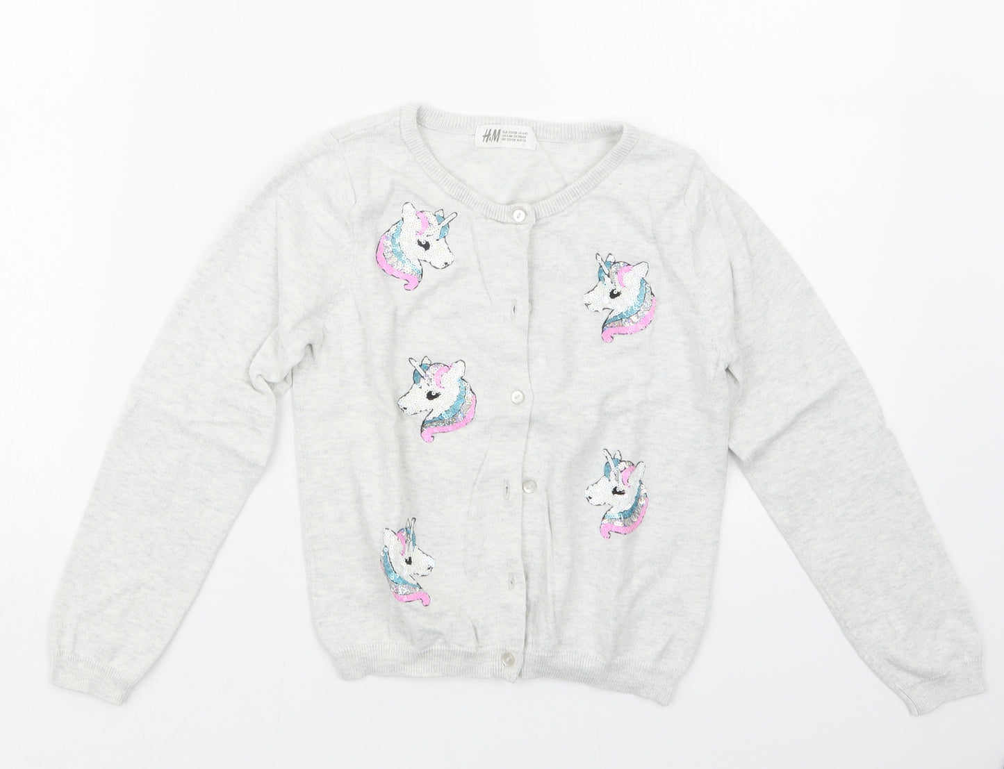 H&M Girls Grey   Cardigan Jumper Size 7-8 Years  - Unicorn