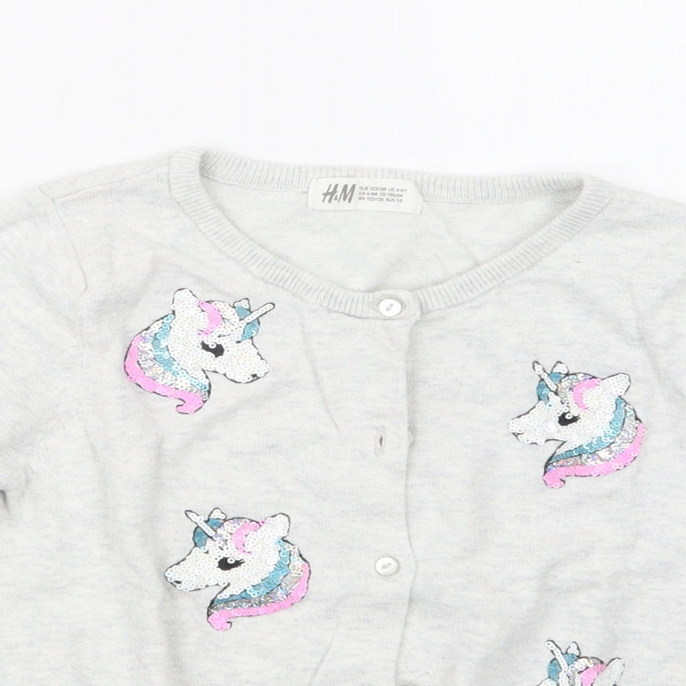 H&M Girls Grey   Cardigan Jumper Size 7-8 Years  - Unicorn