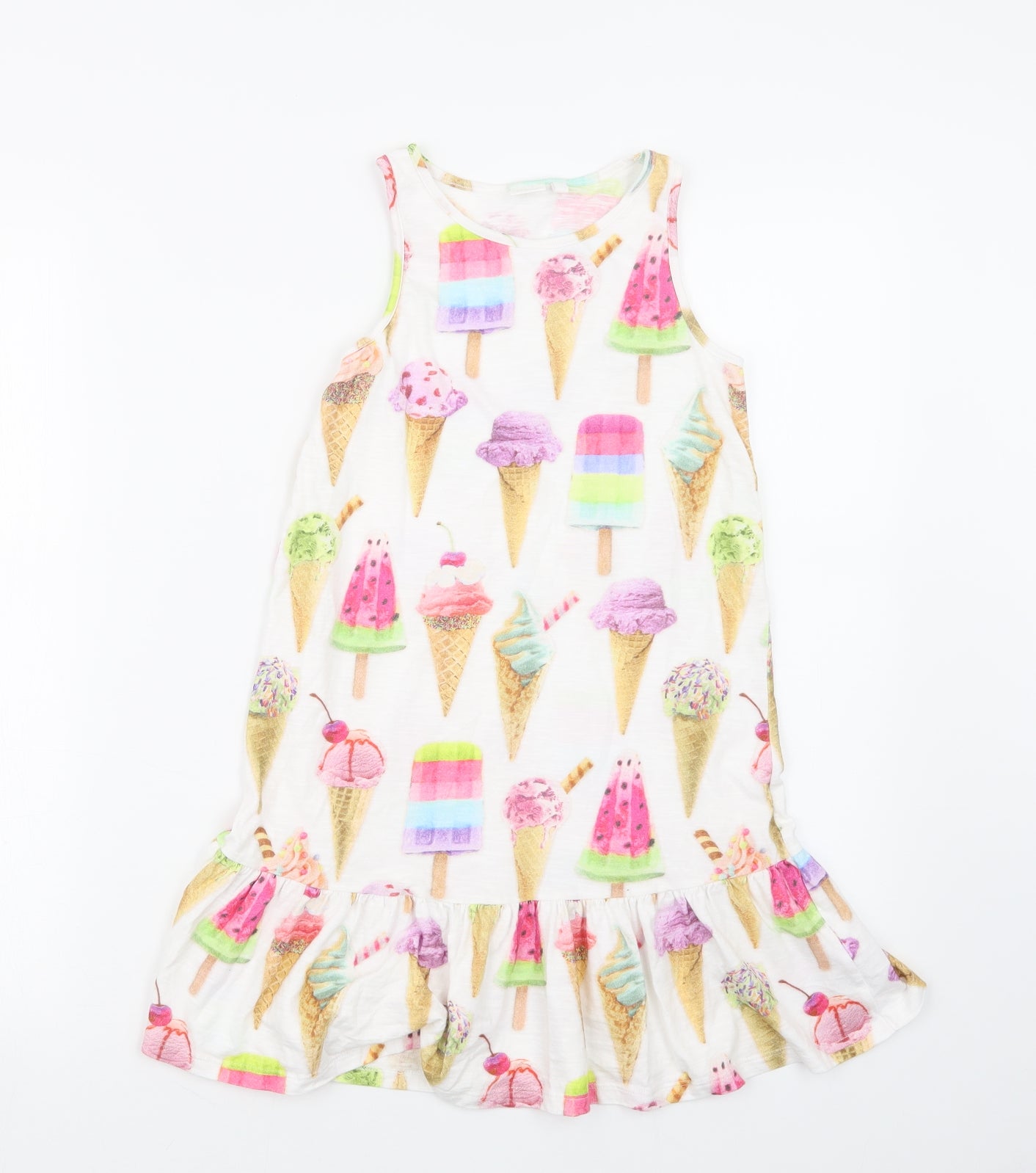 NEXT Girls White Geometric  T-Shirt Dress  Size 8 Years