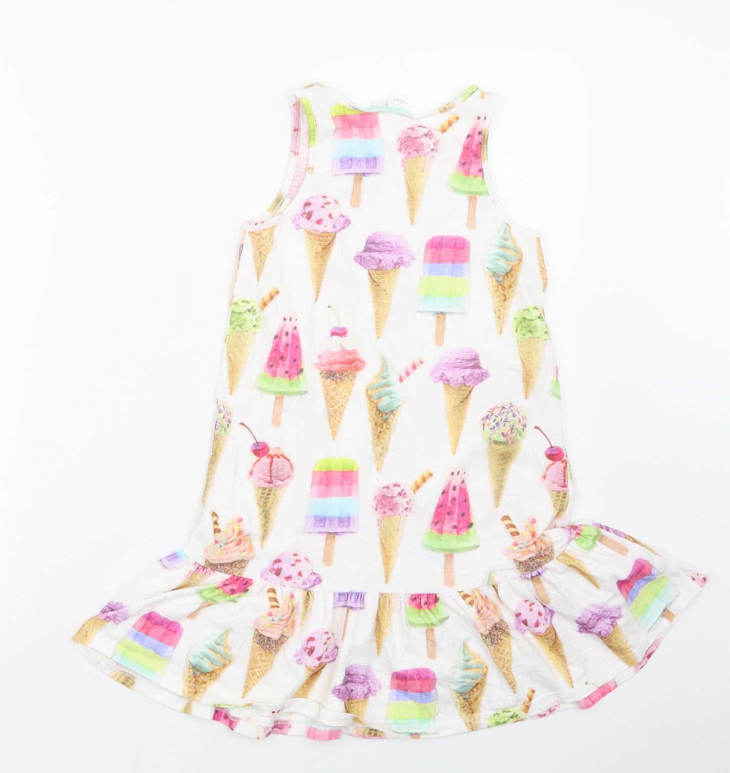 NEXT Girls White Geometric  T-Shirt Dress  Size 8 Years
