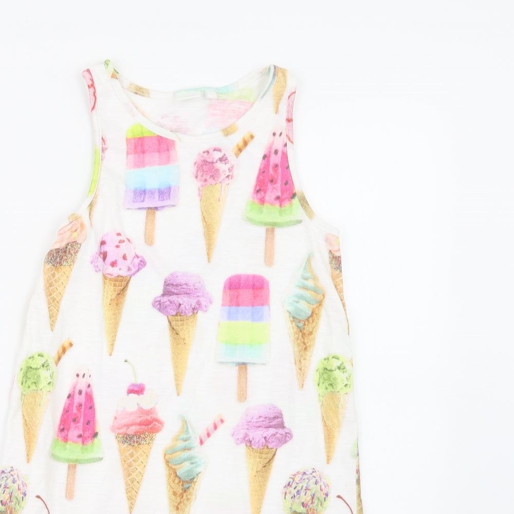 NEXT Girls White Geometric  T-Shirt Dress  Size 8 Years