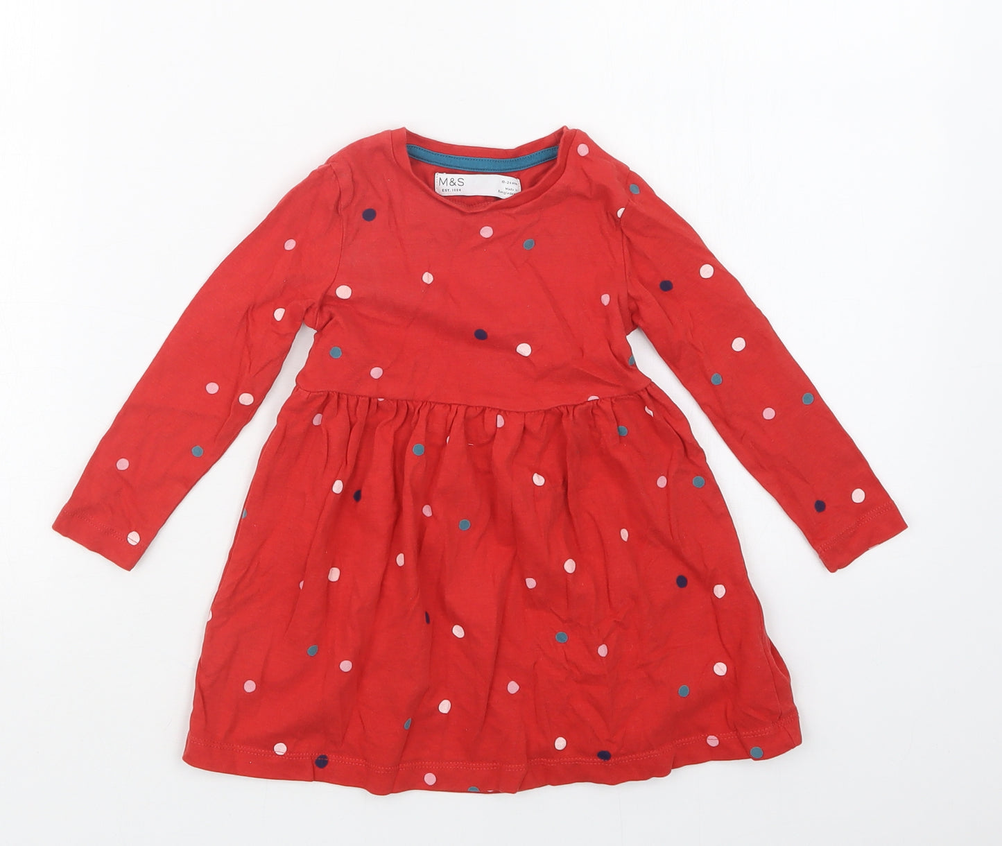 Marks and Spencer Girls Red Geometric  T-Shirt Dress  Size 18-24 Months