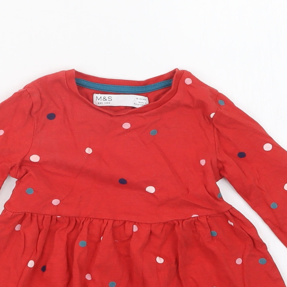 Marks and Spencer Girls Red Geometric  T-Shirt Dress  Size 18-24 Months