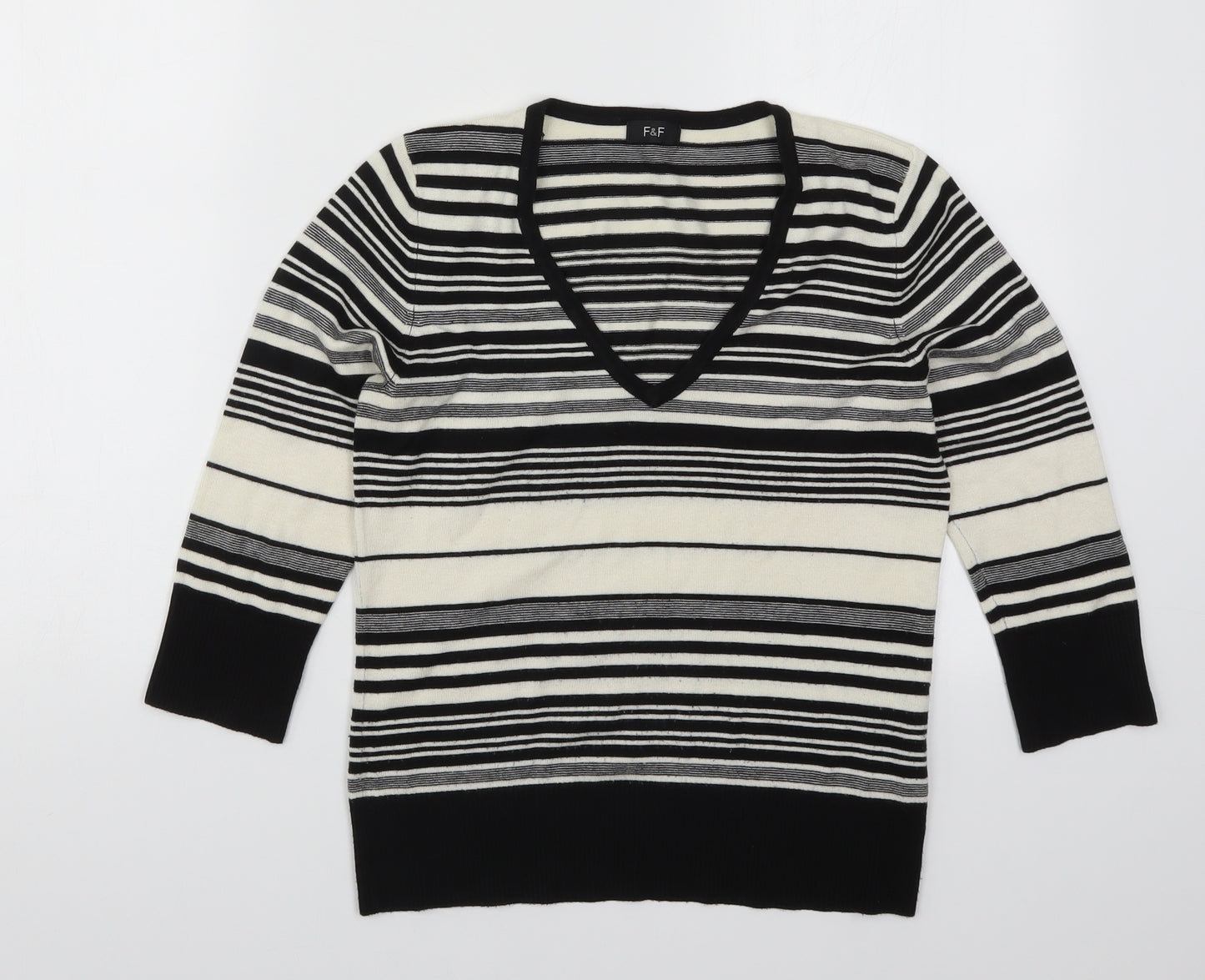 F&F Womens White Striped Knit Pullover Jumper Size 12