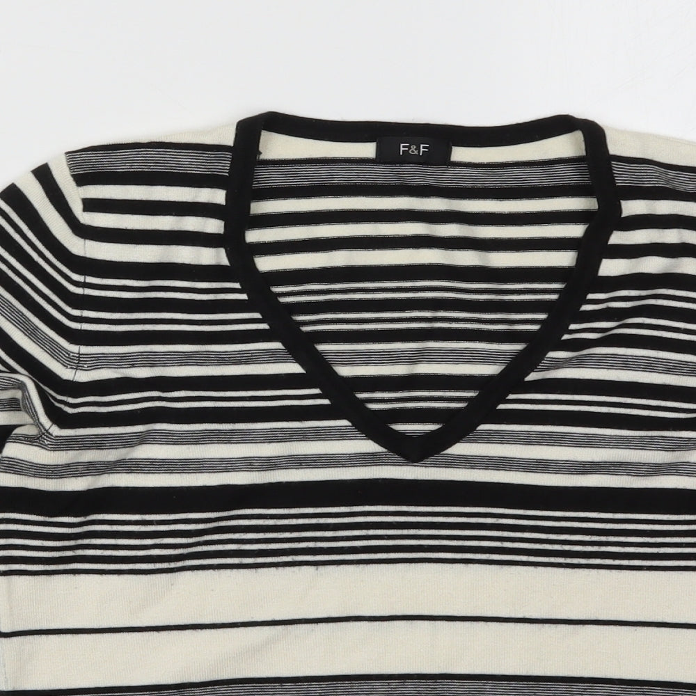 F&F Womens White Striped Knit Pullover Jumper Size 12