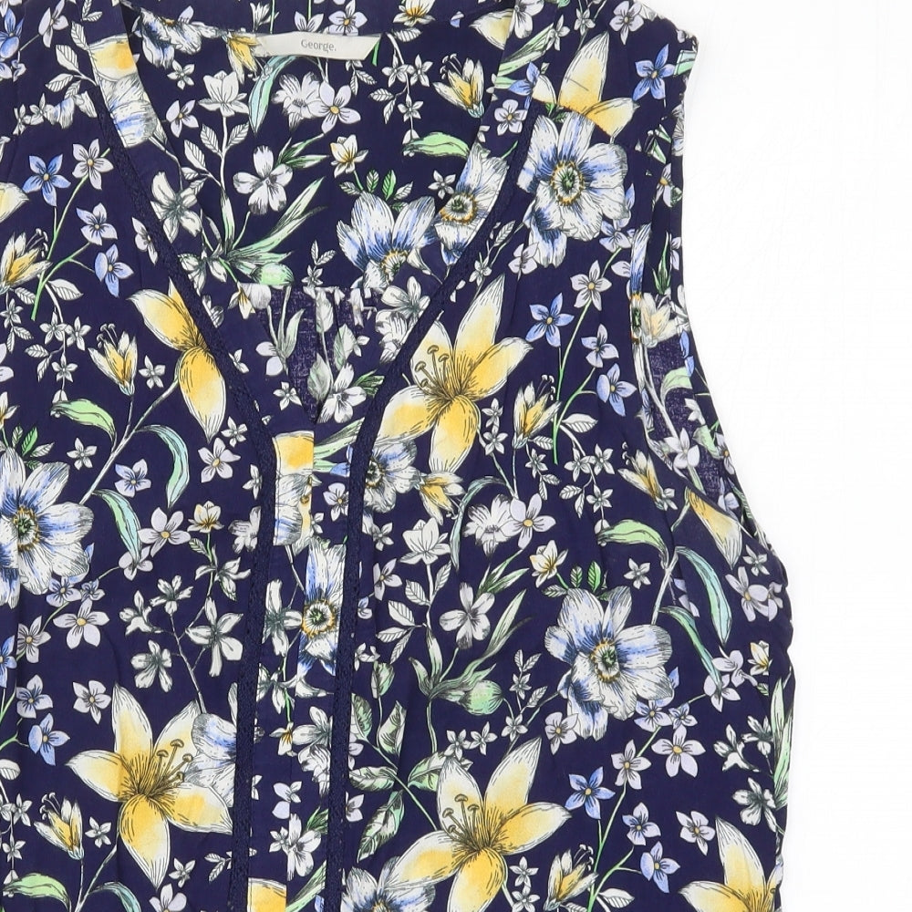 George Womens Blue Floral  Basic Tank Size 14
