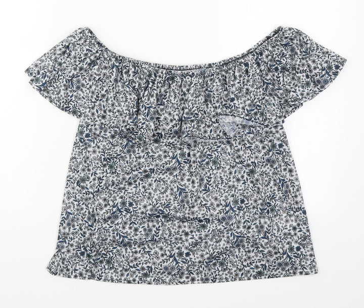 H&M Womens Beige Floral Basic T-Shirt Size S