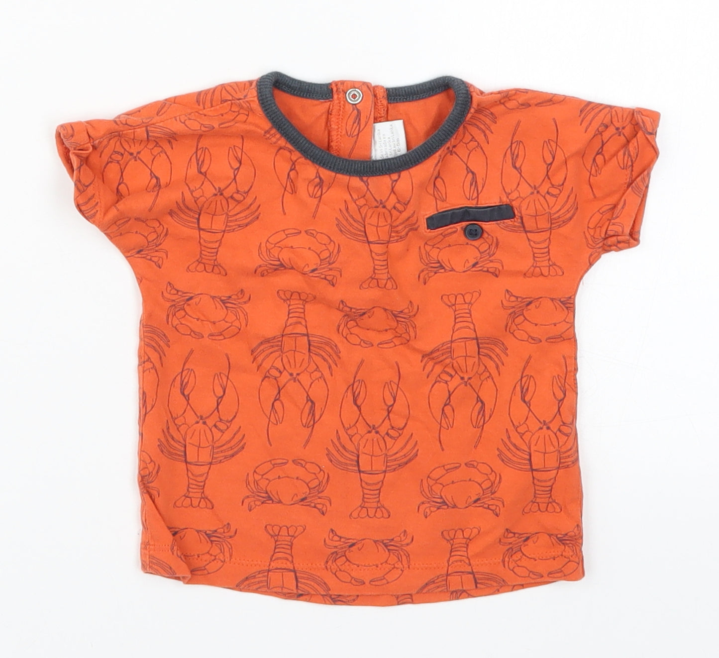 mamas & papas Boys Orange   Basic T-Shirt Size 6-9 Months  - Crabs Lobsters