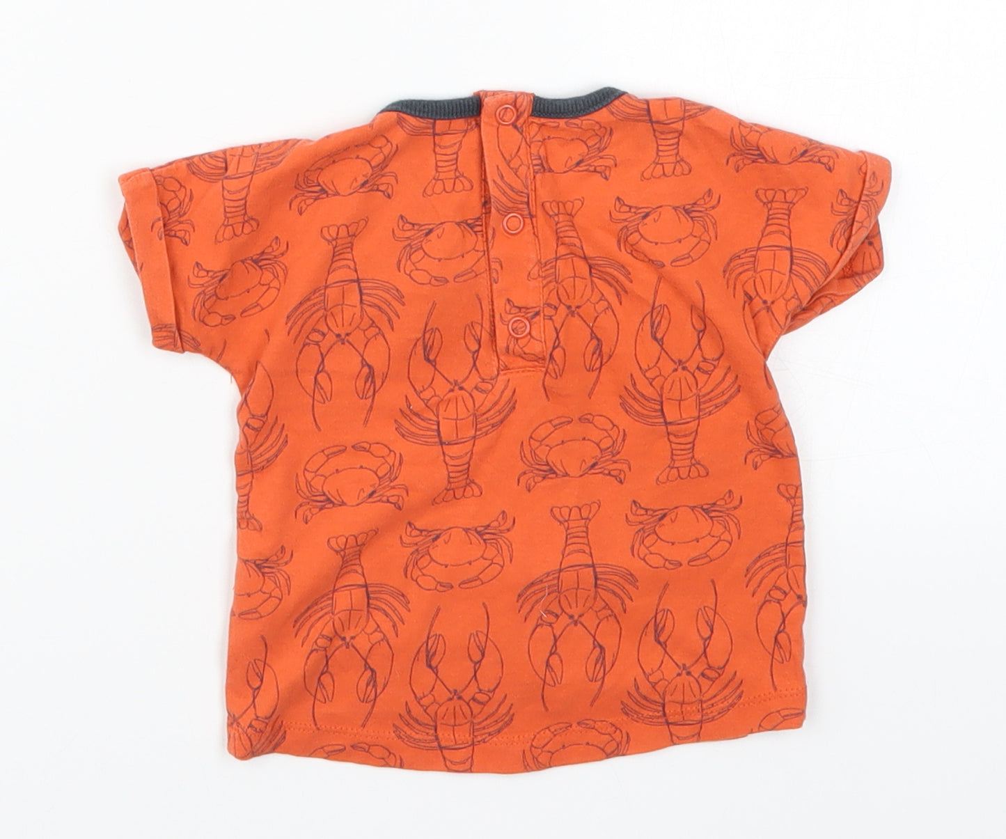 mamas & papas Boys Orange   Basic T-Shirt Size 6-9 Months  - Crabs Lobsters