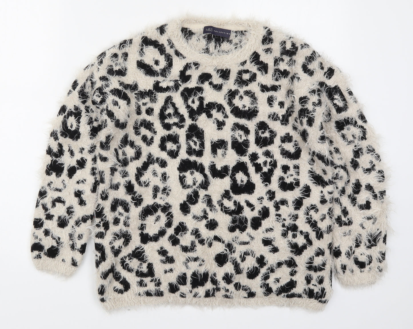 Marks and Spencer Womens Beige Animal Print Knit Pullover Jumper Size 8