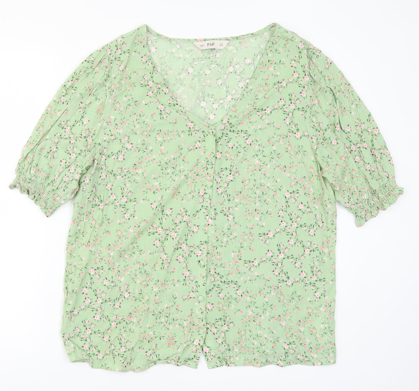 F&F Womens Green Floral  Basic Button-Up Size 16