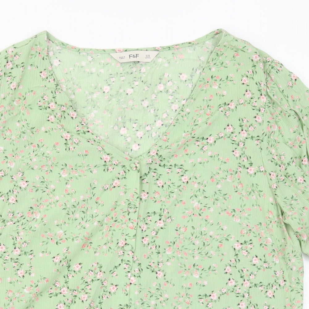 F&F Womens Green Floral  Basic Button-Up Size 16