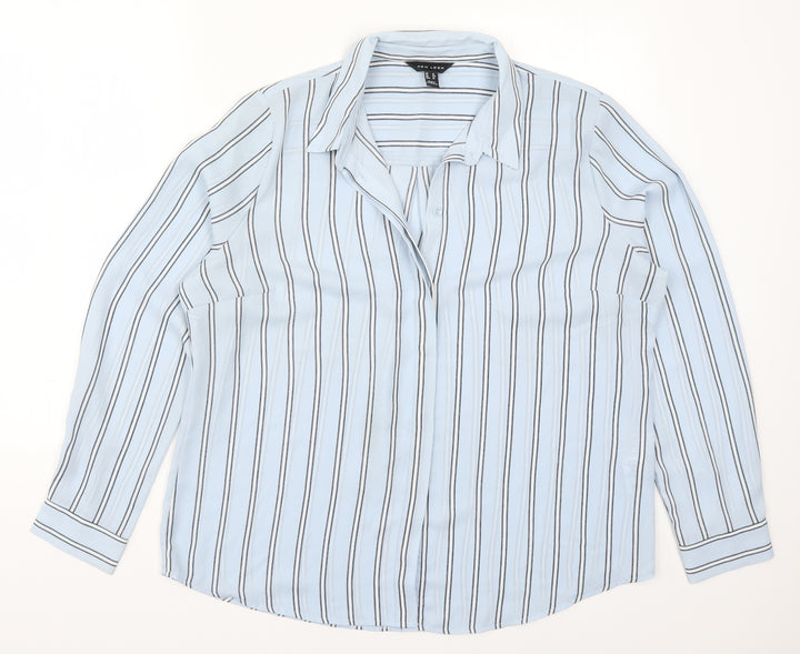 New Look Womens Blue Striped Basic Button-Up Size 16
