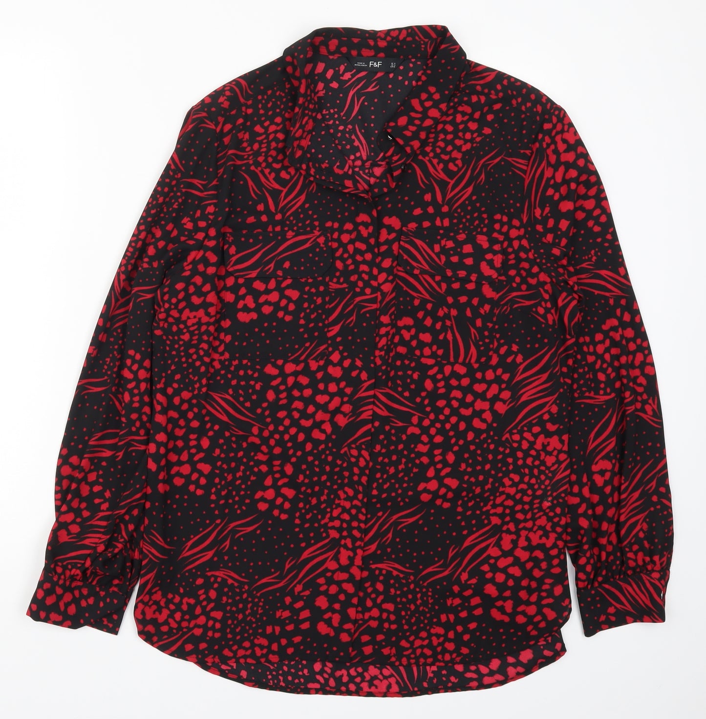 F&F Womens Red Animal Print  Basic Button-Up Size 14