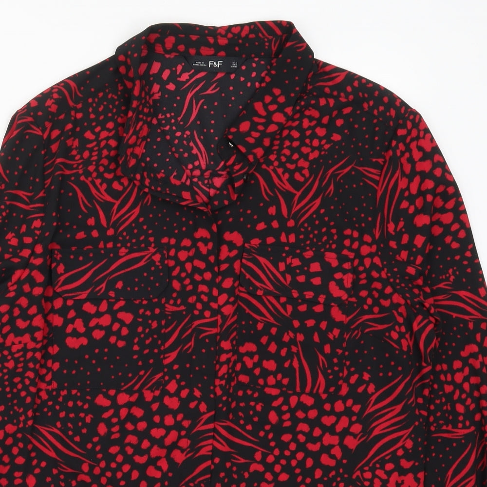 F&F Womens Red Animal Print  Basic Button-Up Size 14