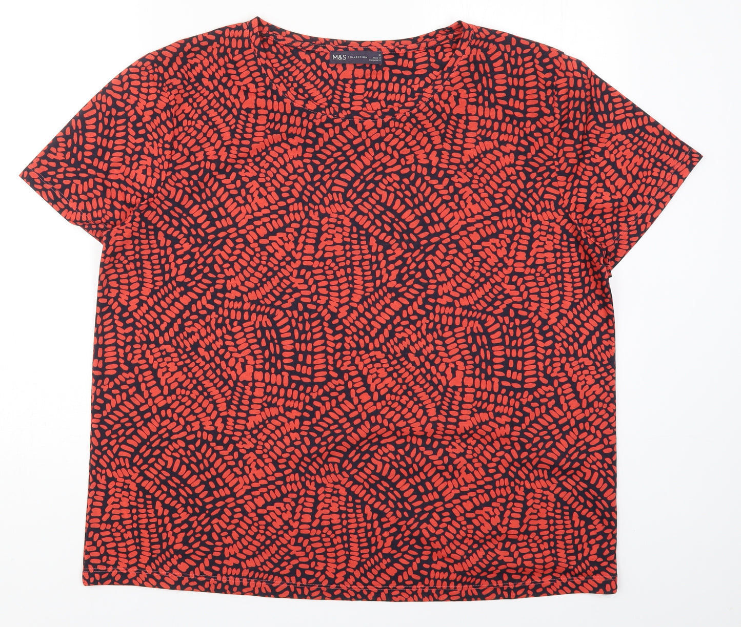 Marks and Spencer Womens Red Geometric  Basic T-Shirt Size 16