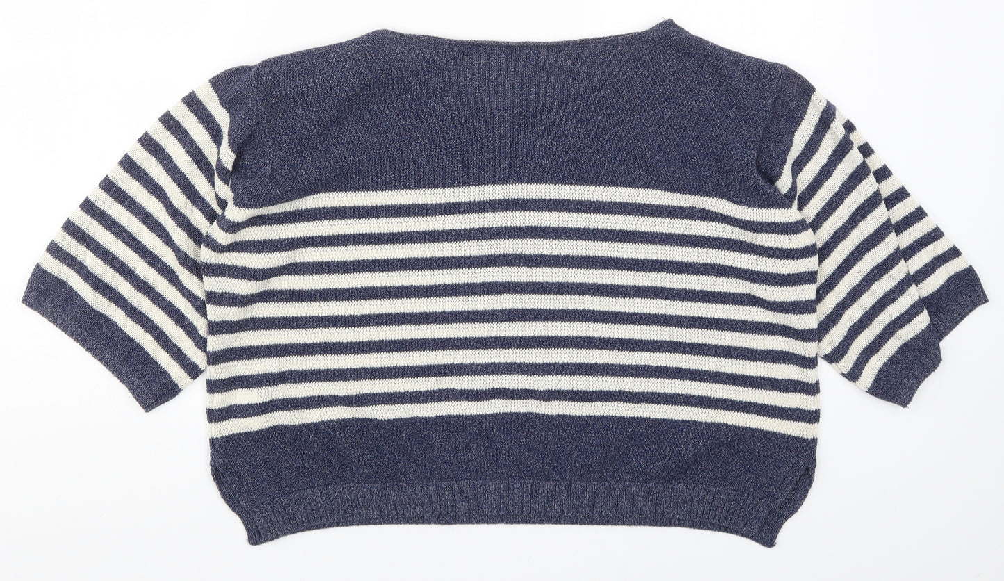 Preworn Womens Blue Striped Knit Pullover Jumper Size S