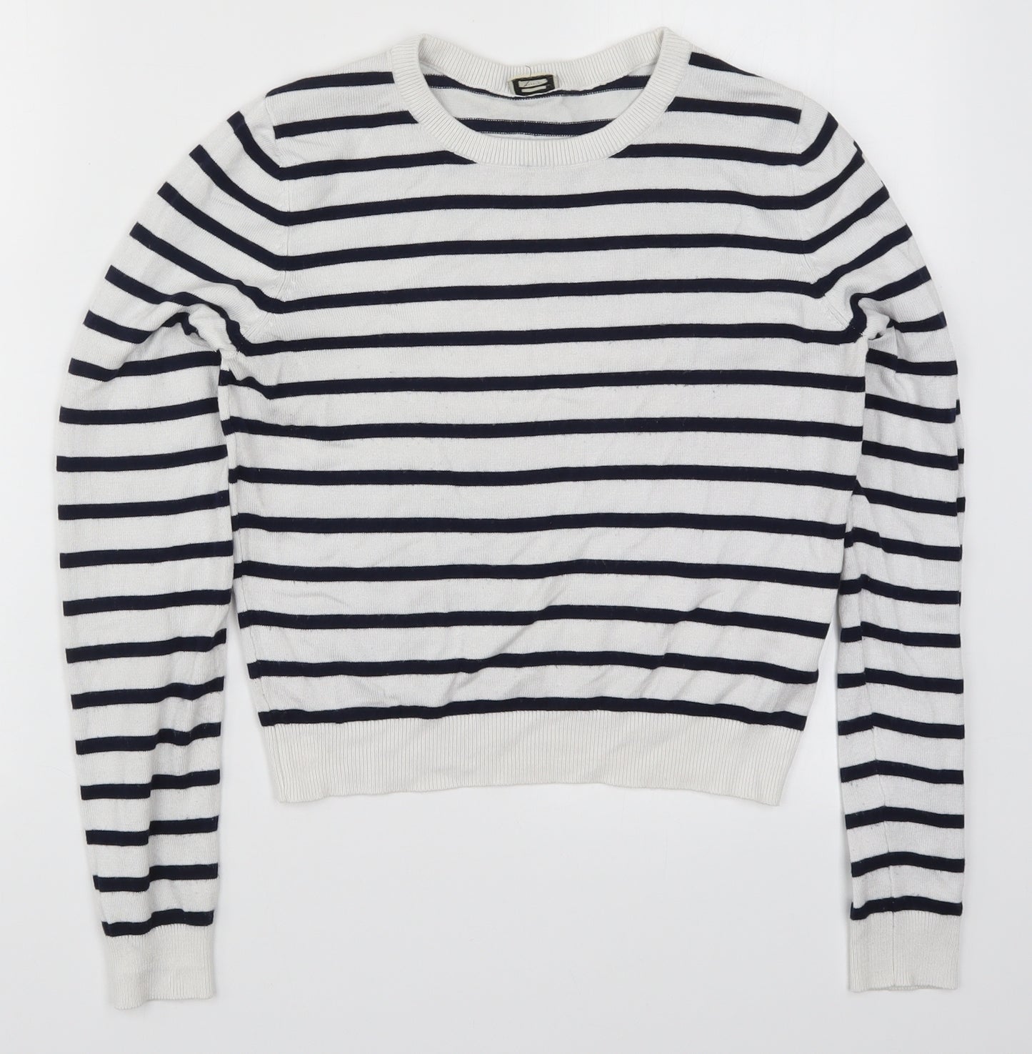 Pimkie Womens White Striped Knit Pullover Jumper Size S  - Blue