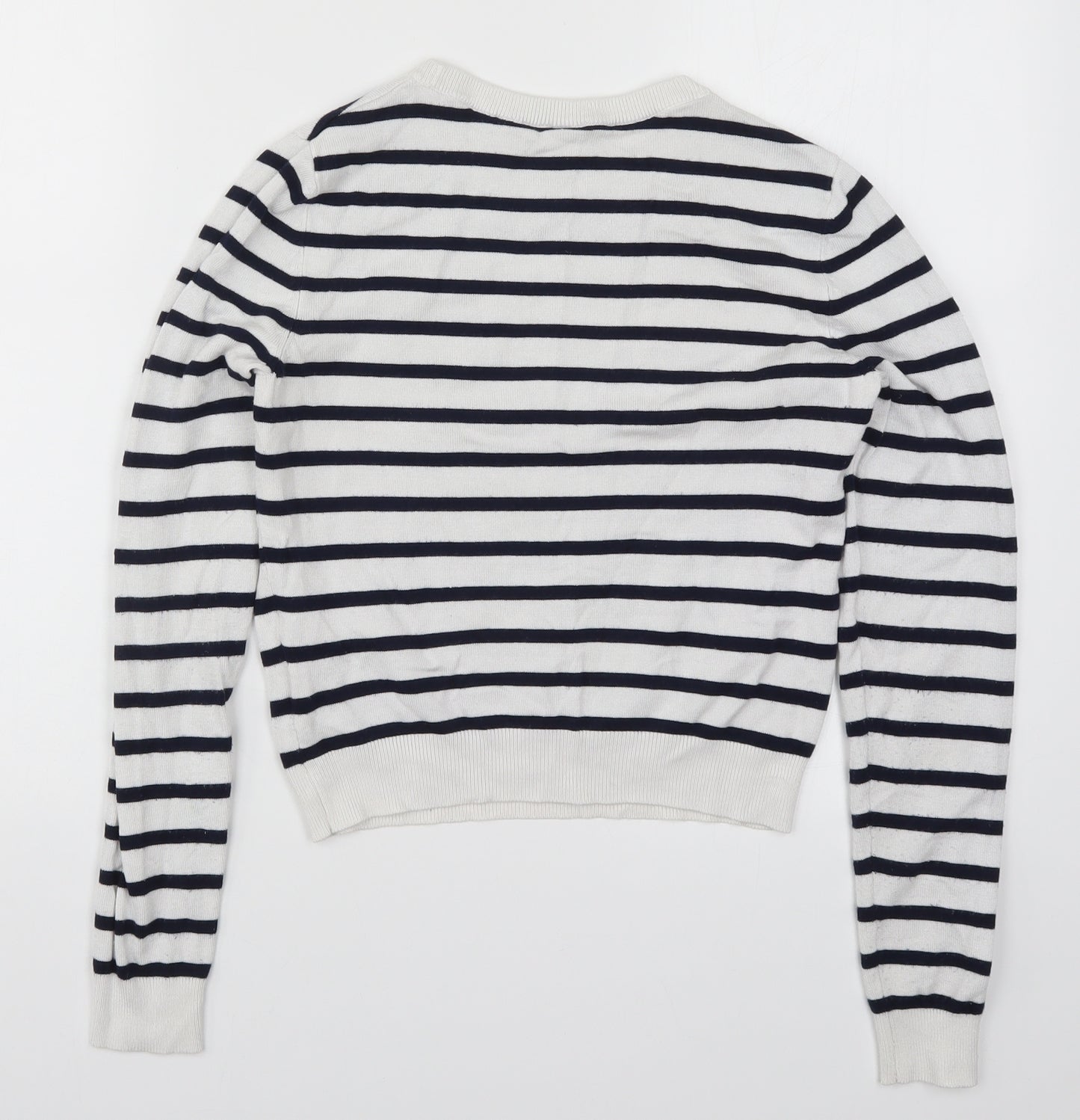 Pimkie Womens White Striped Knit Pullover Jumper Size S  - Blue