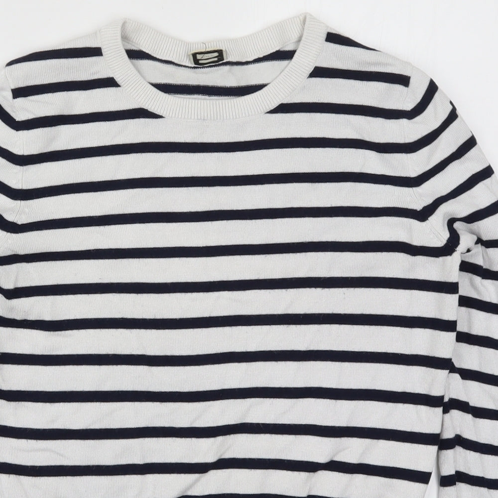 Pimkie Womens White Striped Knit Pullover Jumper Size S  - Blue
