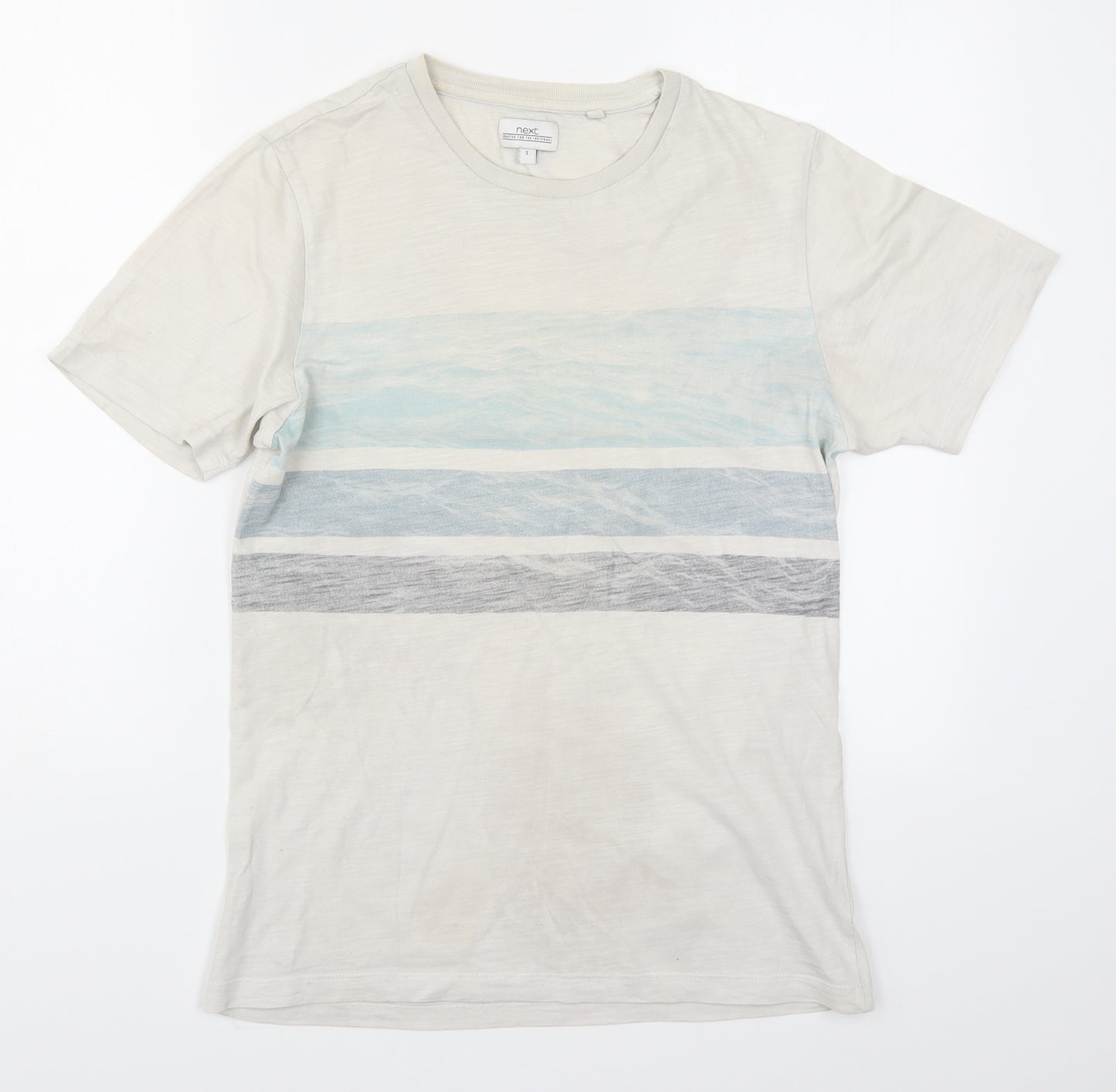 NEXT Mens Beige Striped   T-Shirt Size S  - Blue