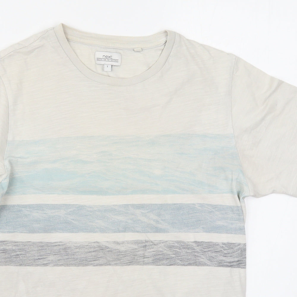 NEXT Mens Beige Striped   T-Shirt Size S  - Blue