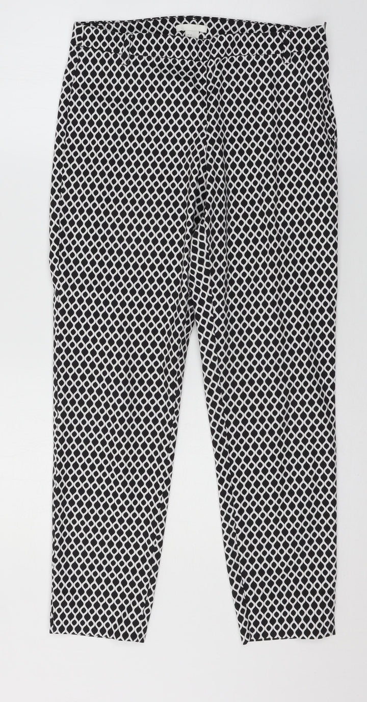 H&M Womens Black Geometric  Trousers  Size 10 L27 in
