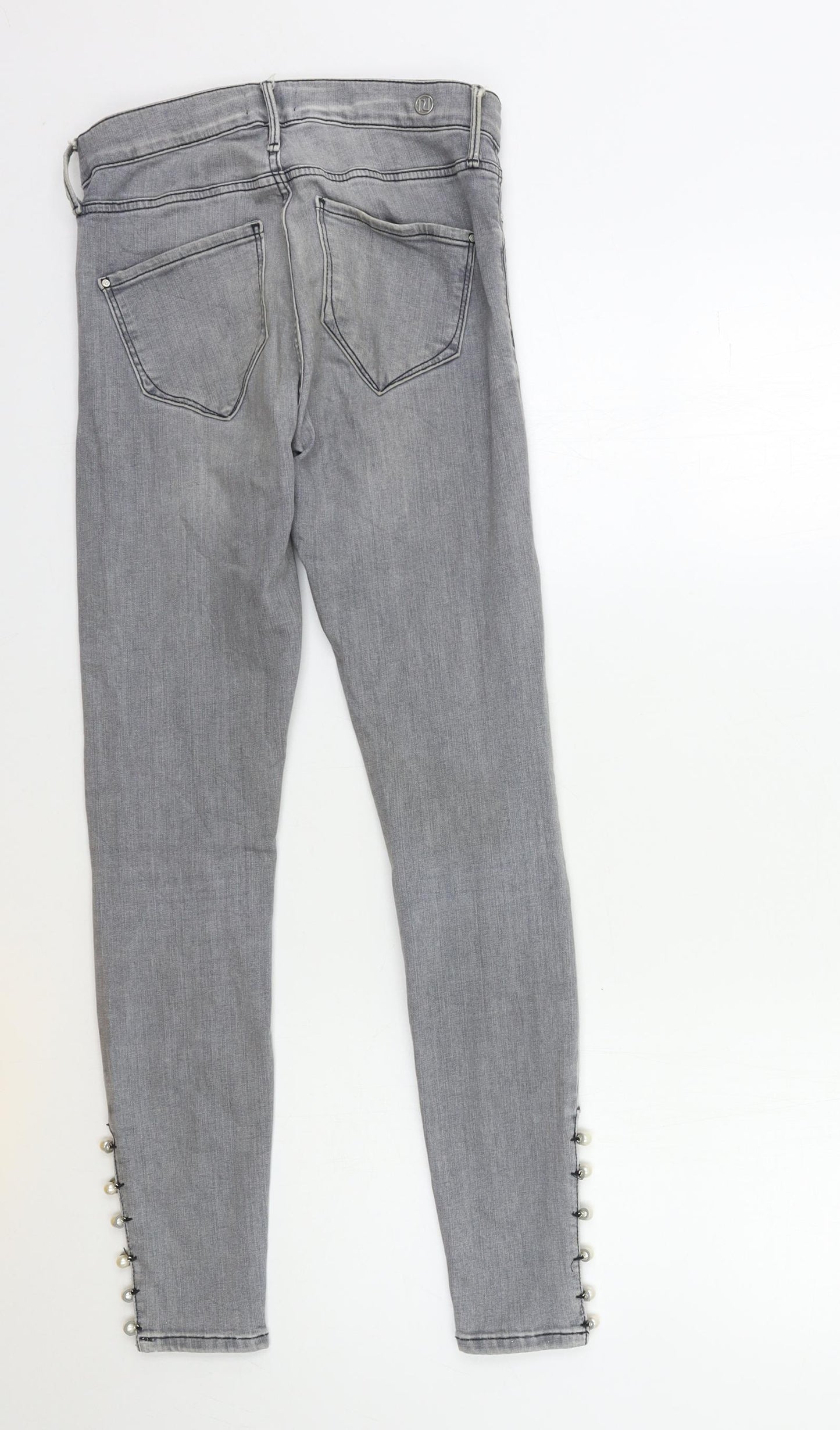 River Island Womens Grey  Denim Skinny Jeans Size 8 L27 in - pearl ankle detail