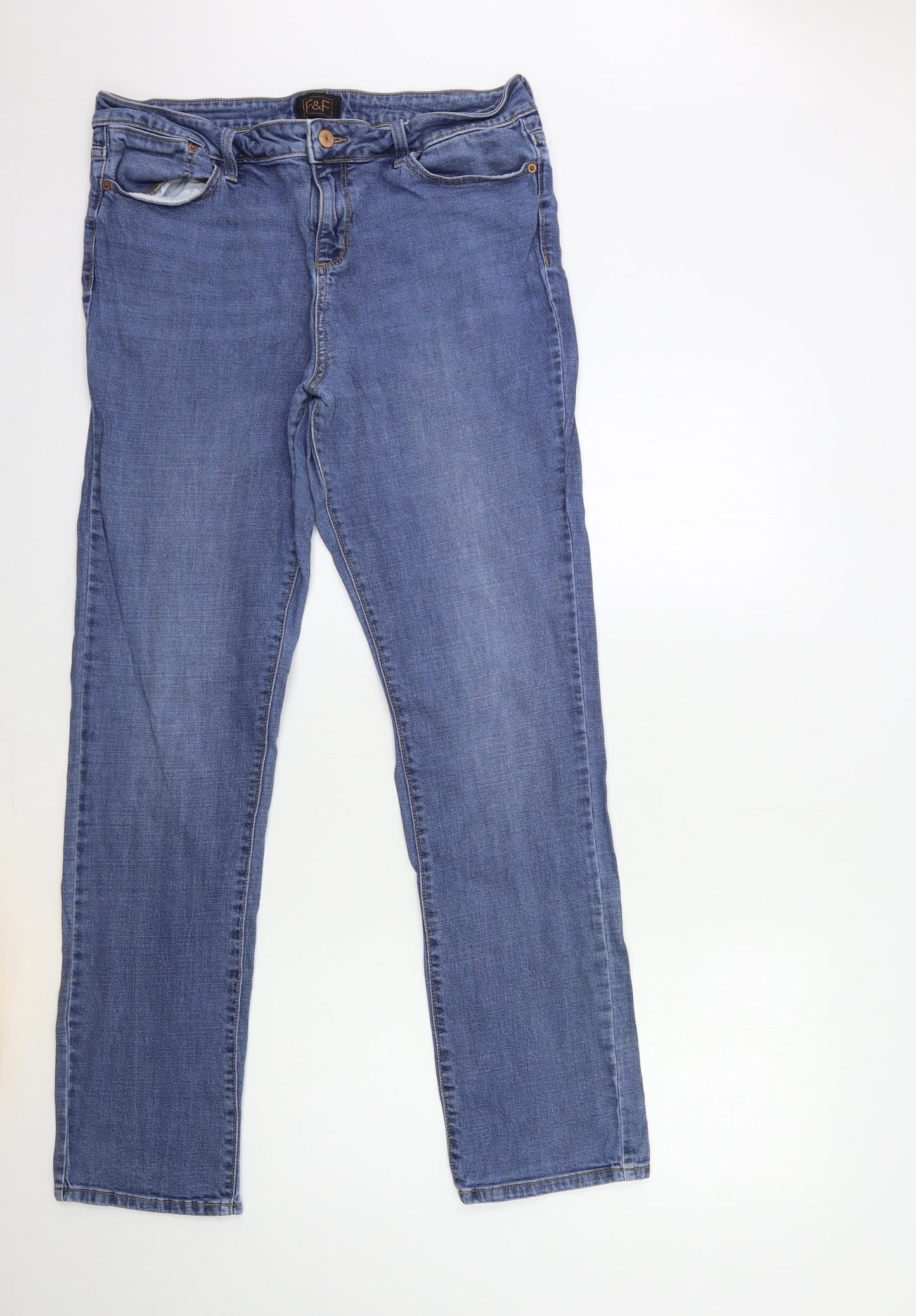 F&F Womens Blue  Denim Straight Jeans Size 14 L32 in