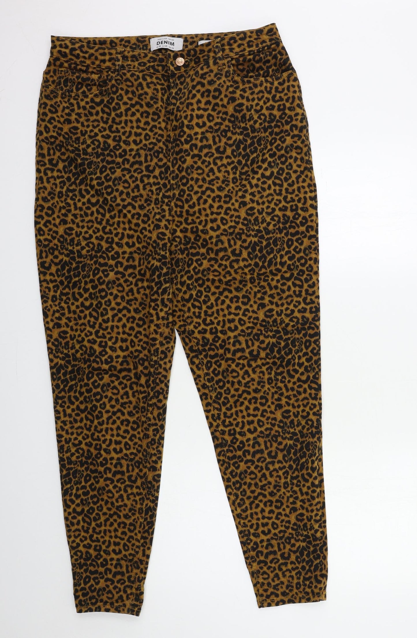 New Look Womens Brown Animal Print Denim Skinny Jeans Size 18 L27 in