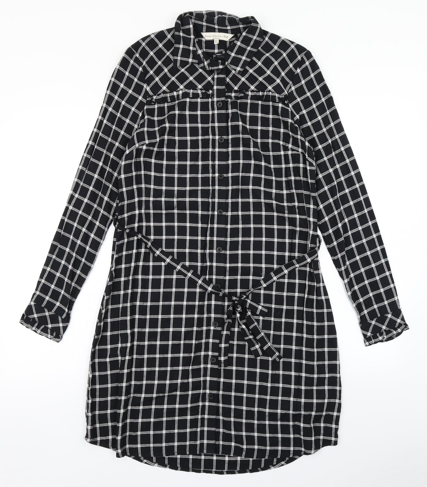 F&F Womens Black Check  Shirt Dress  Size 8