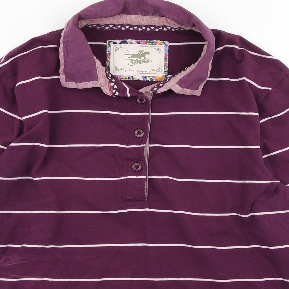 Tottie Womens Purple Striped  Basic Polo Size XL
