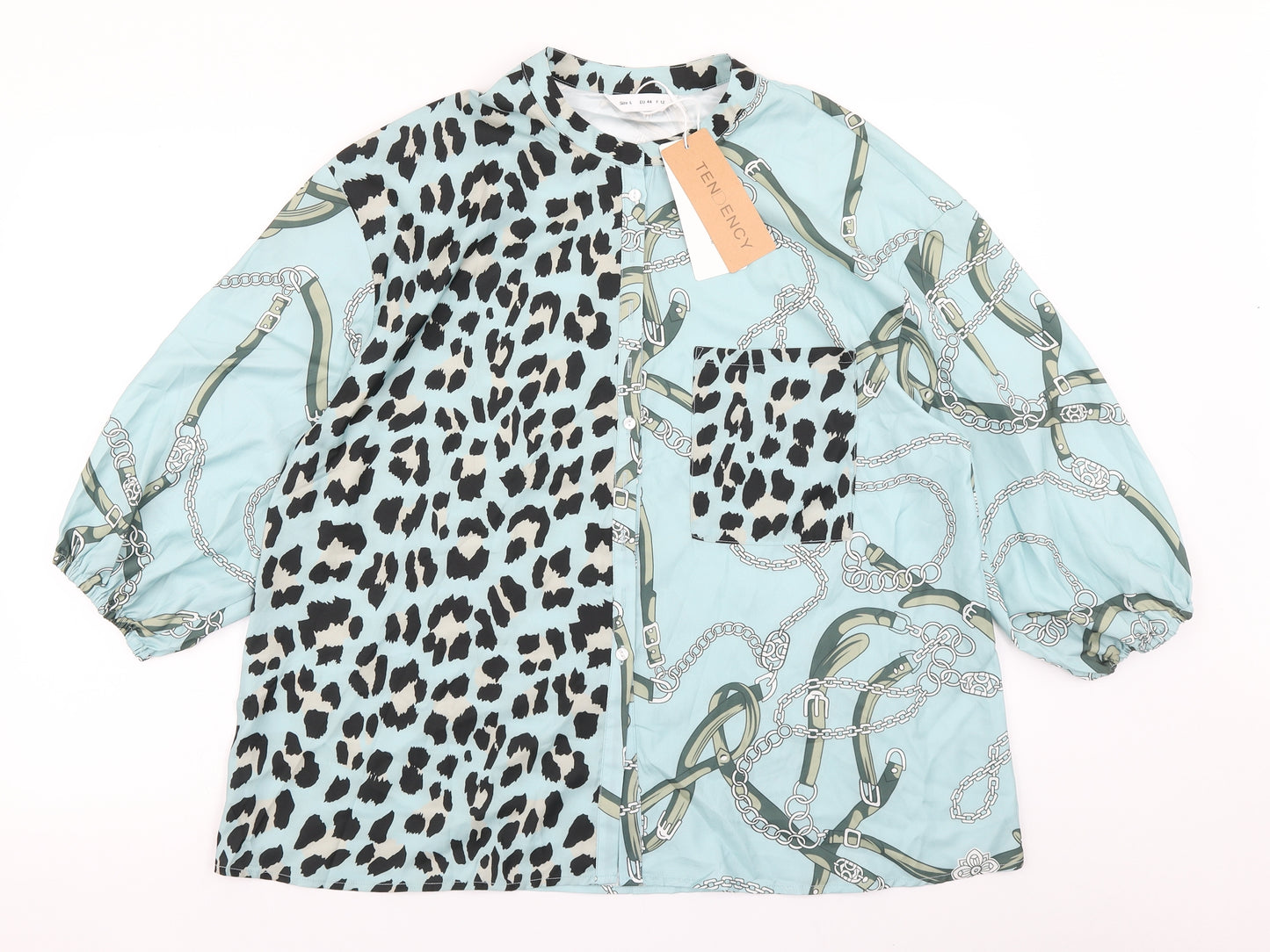 Tendency Womens Blue Animal Print  Basic Blouse Size L