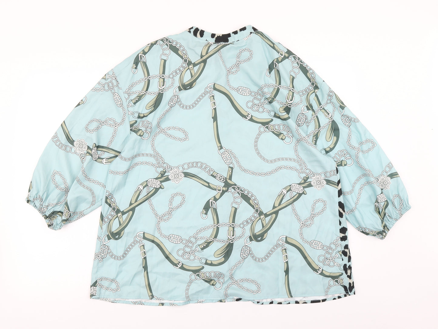 Tendency Womens Blue Animal Print  Basic Blouse Size L