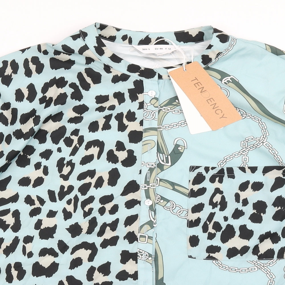 Tendency Womens Blue Animal Print  Basic Blouse Size L