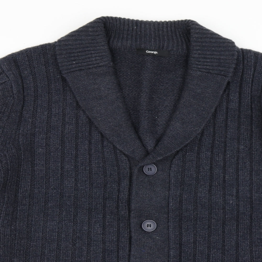 George Mens Blue  Knit Cardigan Jumper Size XL