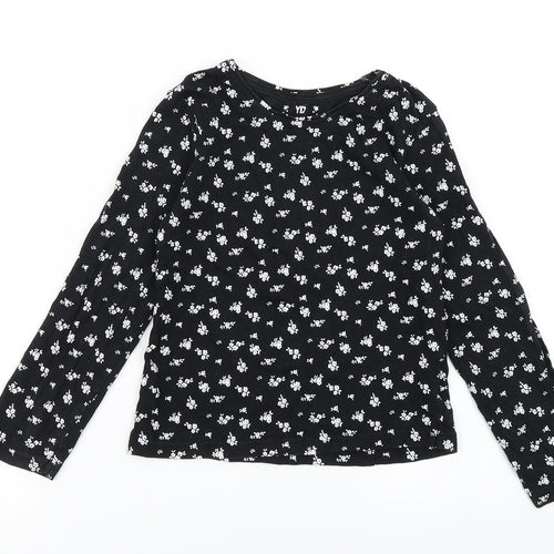 YD Girls Black Floral  Basic T-Shirt Size 7-8 Years