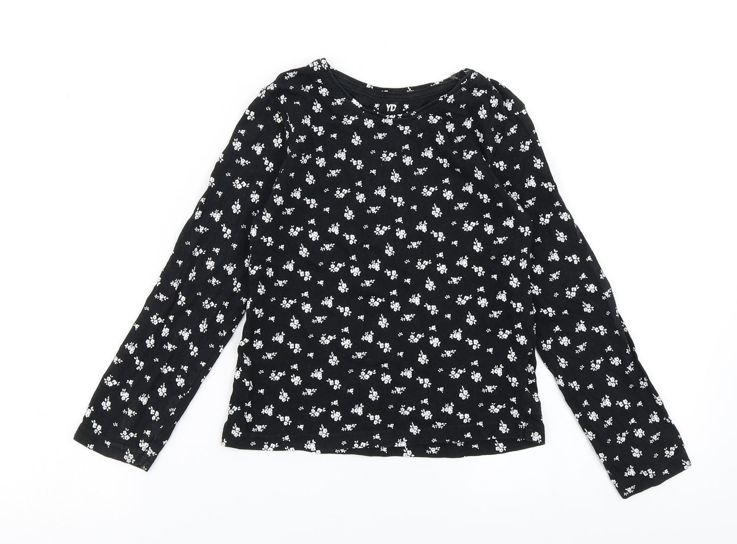 YD Girls Black Floral  Basic T-Shirt Size 7-8 Years