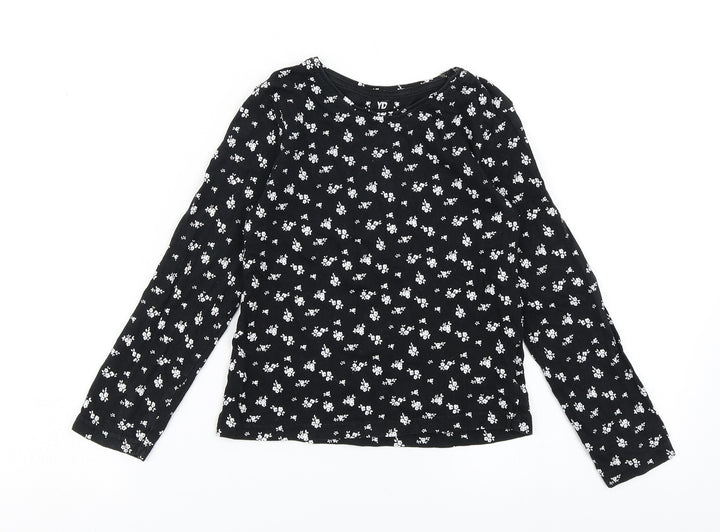YD Girls Black Floral  Basic T-Shirt Size 7-8 Years