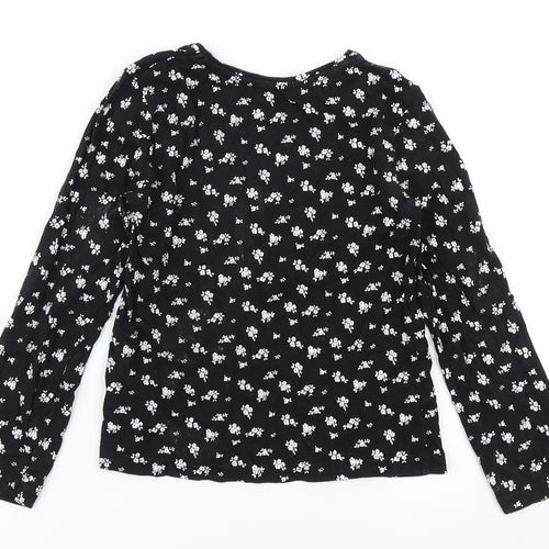 YD Girls Black Floral  Basic T-Shirt Size 7-8 Years