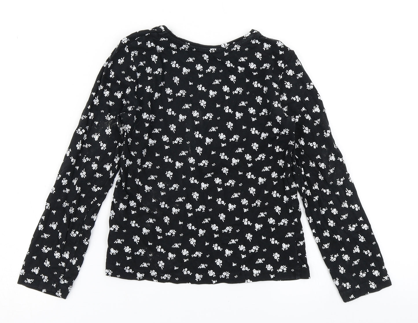YD Girls Black Floral  Basic T-Shirt Size 7-8 Years