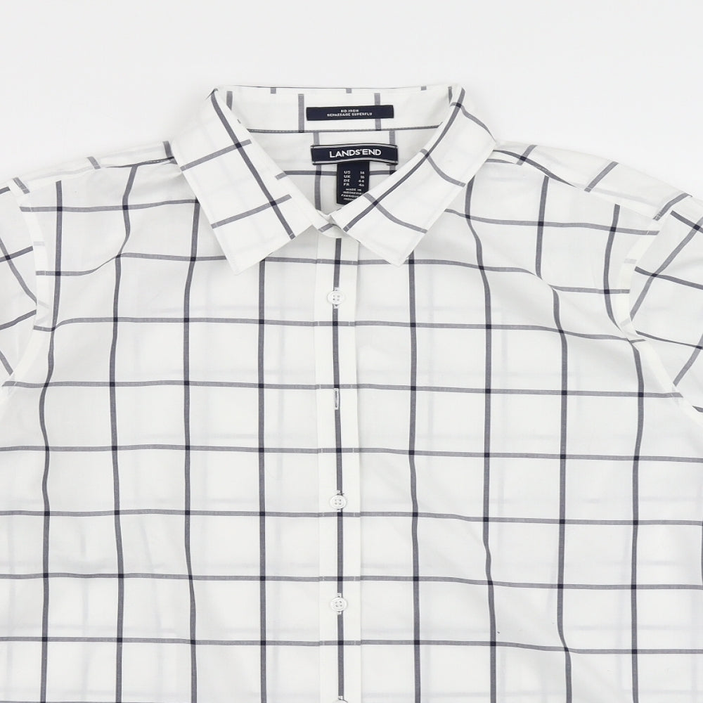 Lands' End Womens White Check  Basic Button-Up Size 14