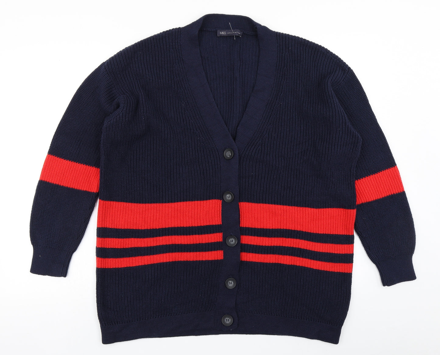 M&S Collection Mens Blue Striped Knit Cardigan Jumper Size L