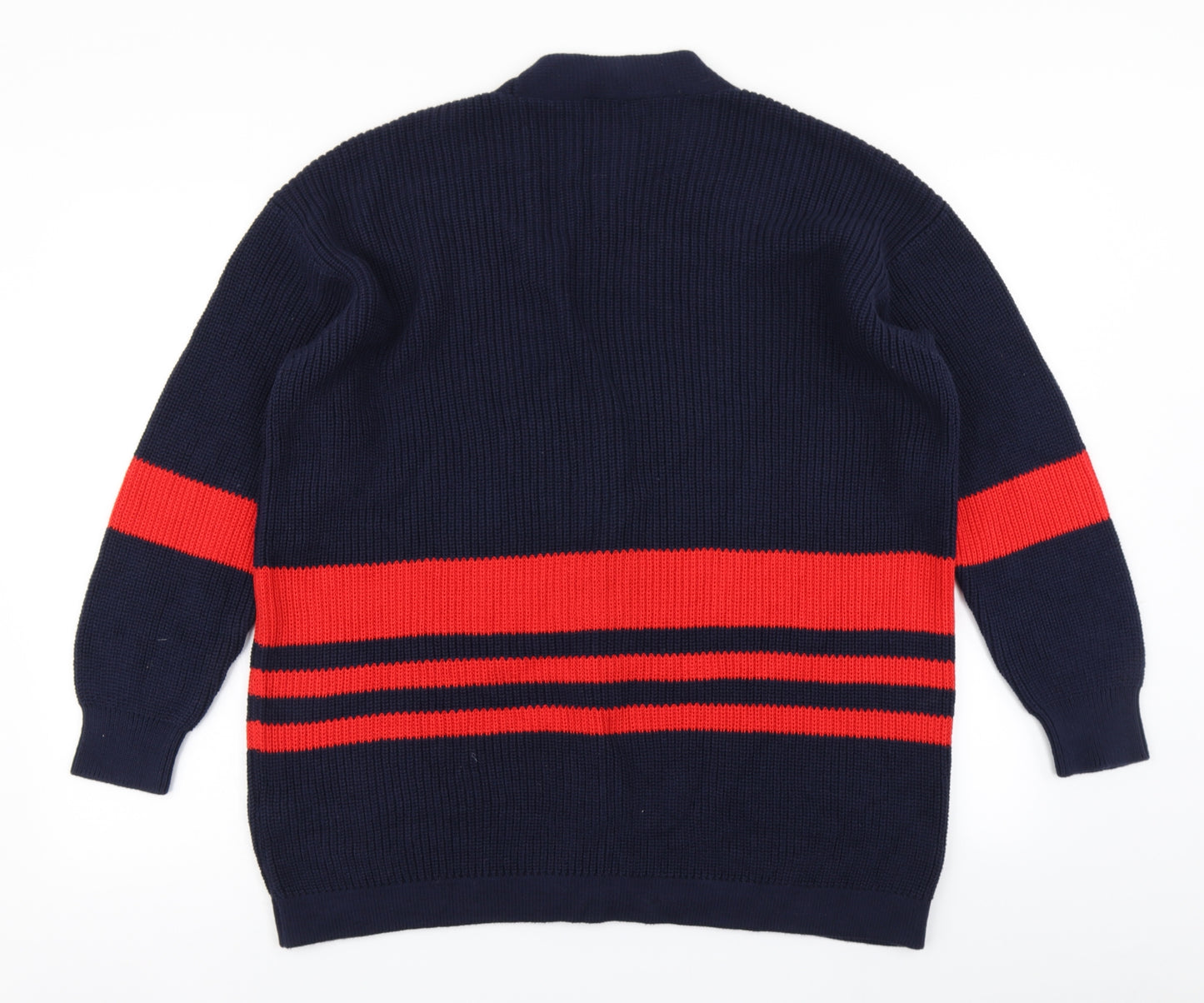 M&S Collection Mens Blue Striped Knit Cardigan Jumper Size L