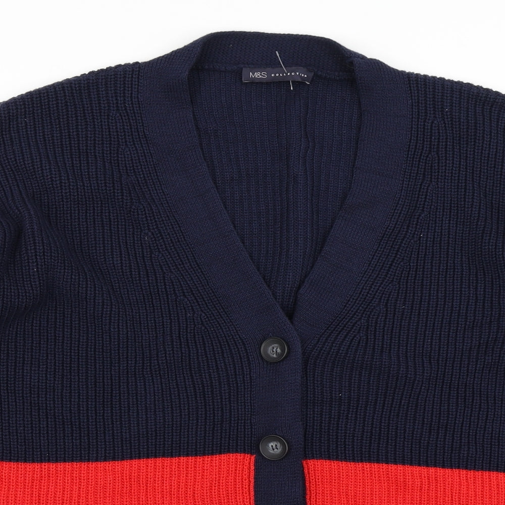 M&S Collection Mens Blue Striped Knit Cardigan Jumper Size L
