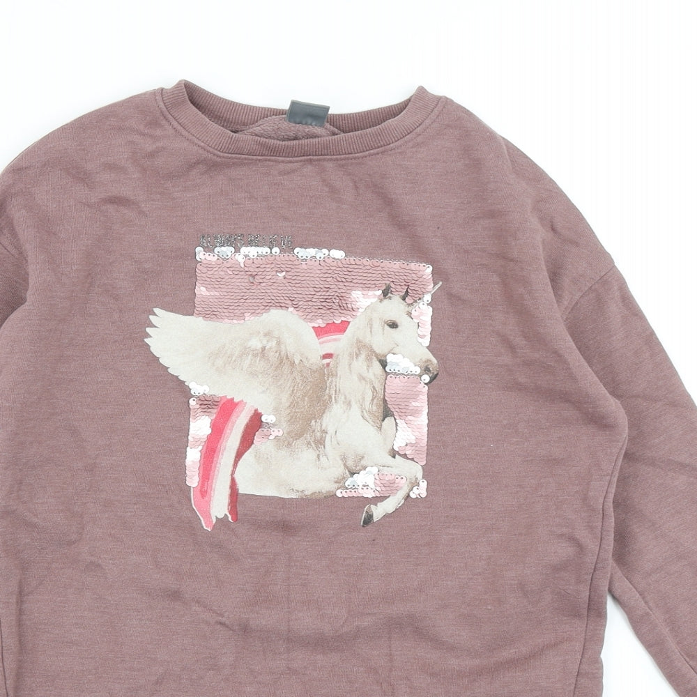 NEXT Girls Brown   Pullover Sweatshirt Size 7 Years  - Reversible sequins
