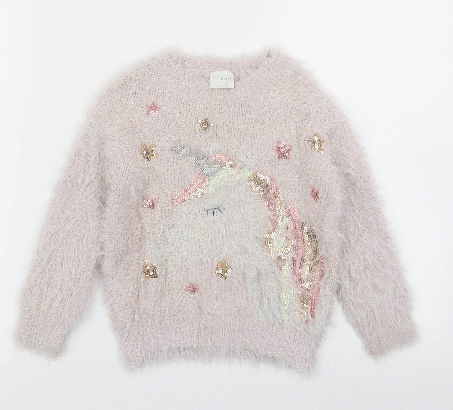 F&F Girls Pink  Knit Pullover Jumper Size 2-3 Years  - Unicorn