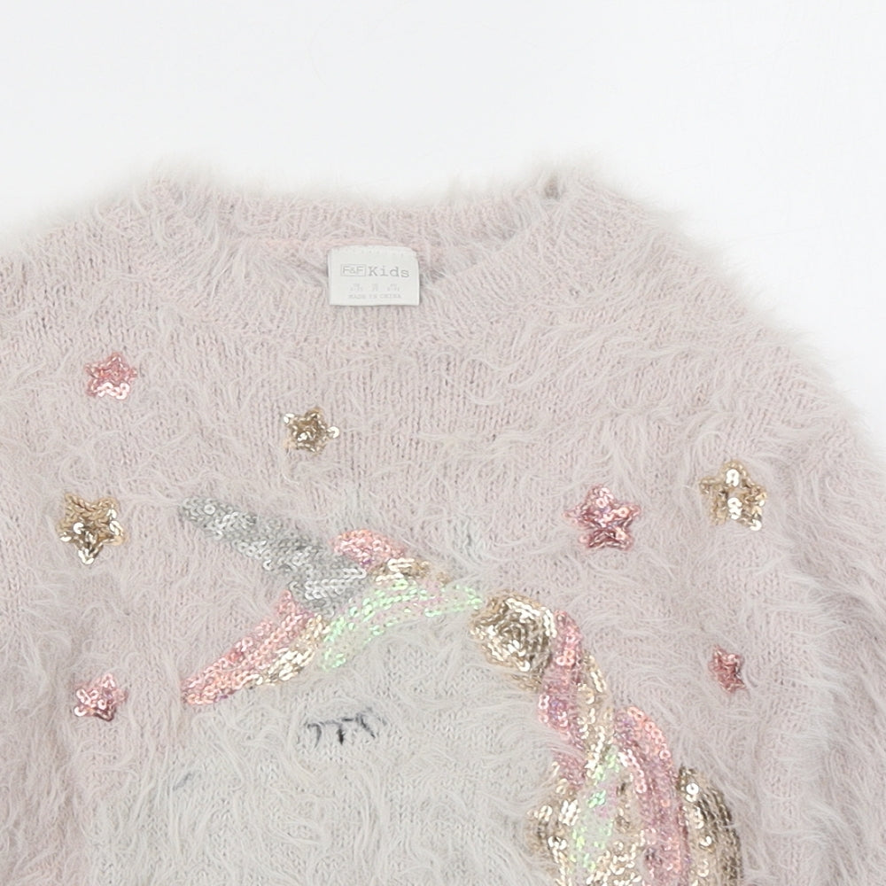 F&F Girls Pink  Knit Pullover Jumper Size 2-3 Years  - Unicorn